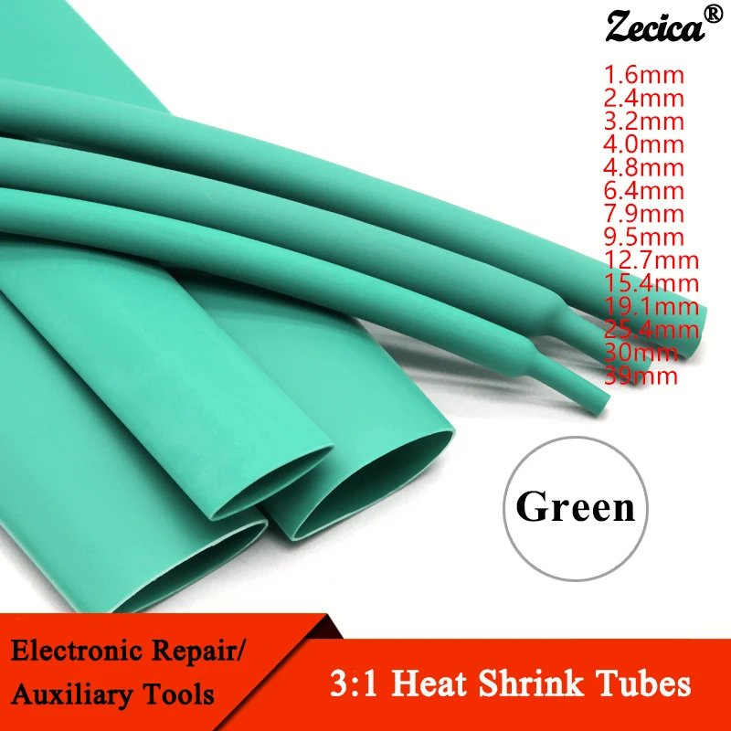 1~20m 3:1 Heat Shrink Tube With Glue Green Diameter 1.6 ~ 39mm Dual Wall Polyolefin Insulated Adhesive Lined Shrink Wrap Sleeve