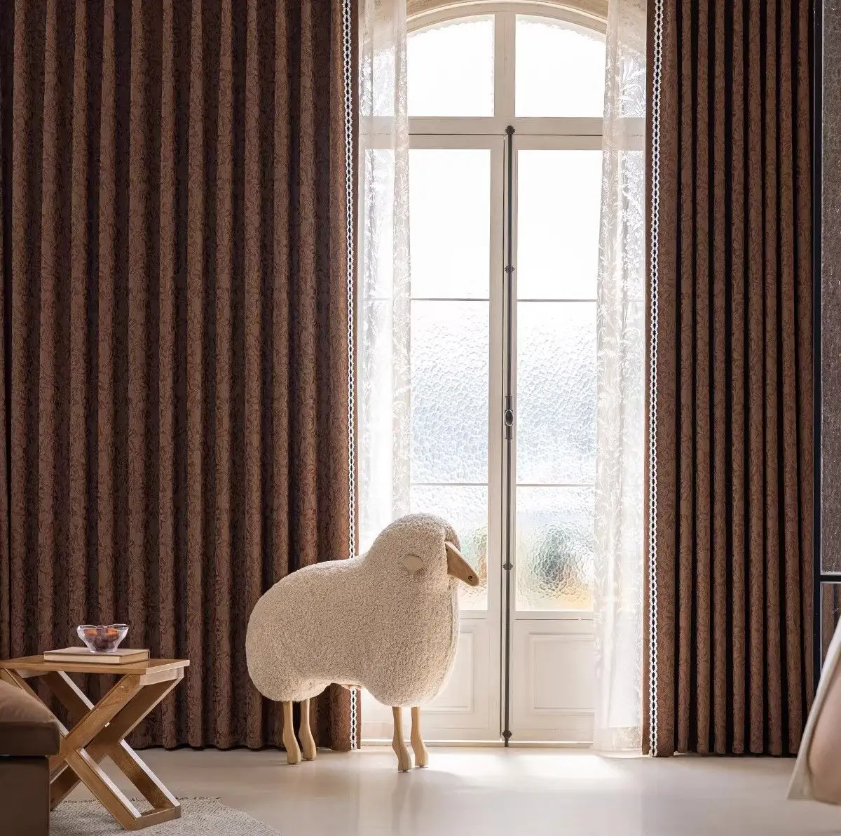 French Vintage Rose Embossed Chenille Coffee Brown Blackout Curtains for Living Room Bedroom Curtain Home Decor Window Drapes