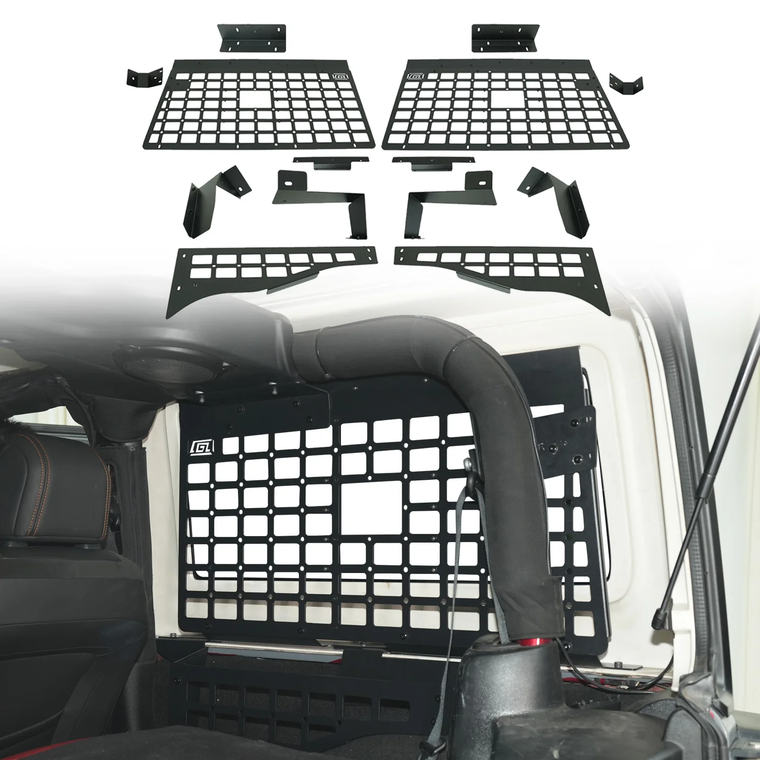 CGZ For Jeep Wrangler JK 2dr 2007-2017 Molle Panel Side Window Shelf Rear Trunk Storage Box Cargo Organizer Tray 1Set