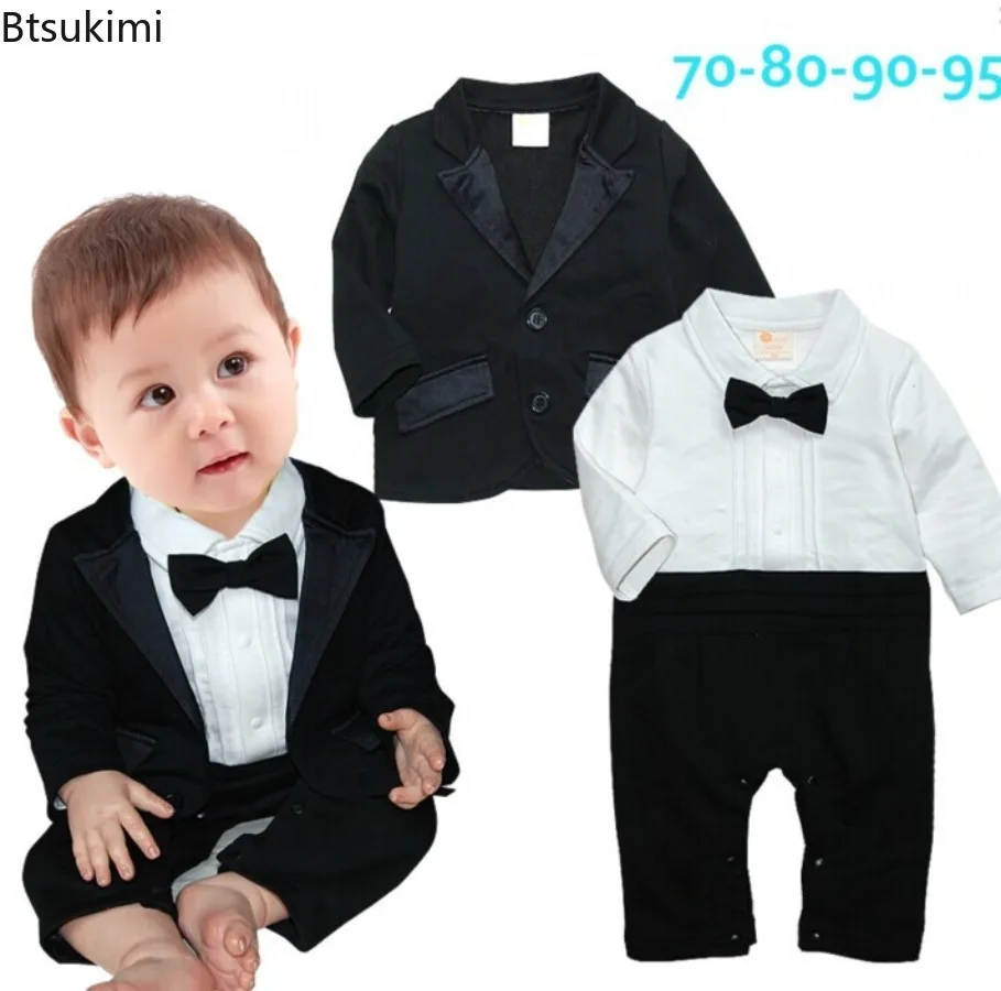 2026 Newborn Baby Boys Clothes 1st Birthday Spring Autumn Fashion Gentleman Coat+Jumpsuit Boutique Kid Clothing Two Piece Sets