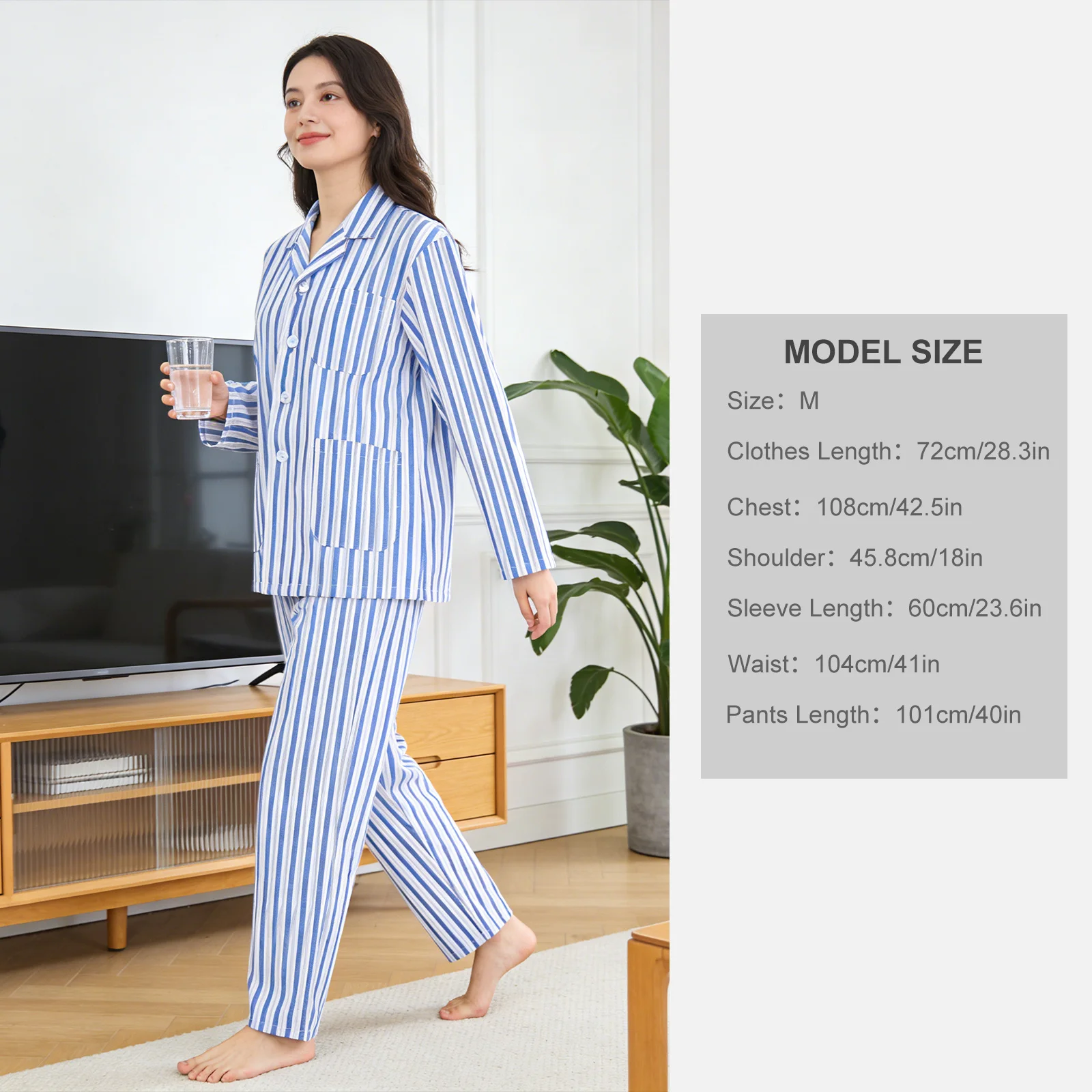 1 ensemble 1 ensemble pyjama en coton à manches longues hôpital vêtements de nuit bleu blanc rayure adulte Patient vêtements maison porter pyjama ensembles