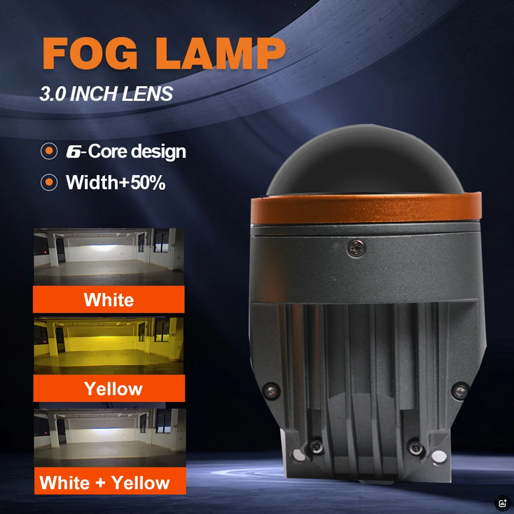 YHKOMS OEM 3 Colors High Low Beam Led Laser Fog Light Auto 3 Inch Driving Led Fog Lamp Bi Led Lens Car Fog Light Projector