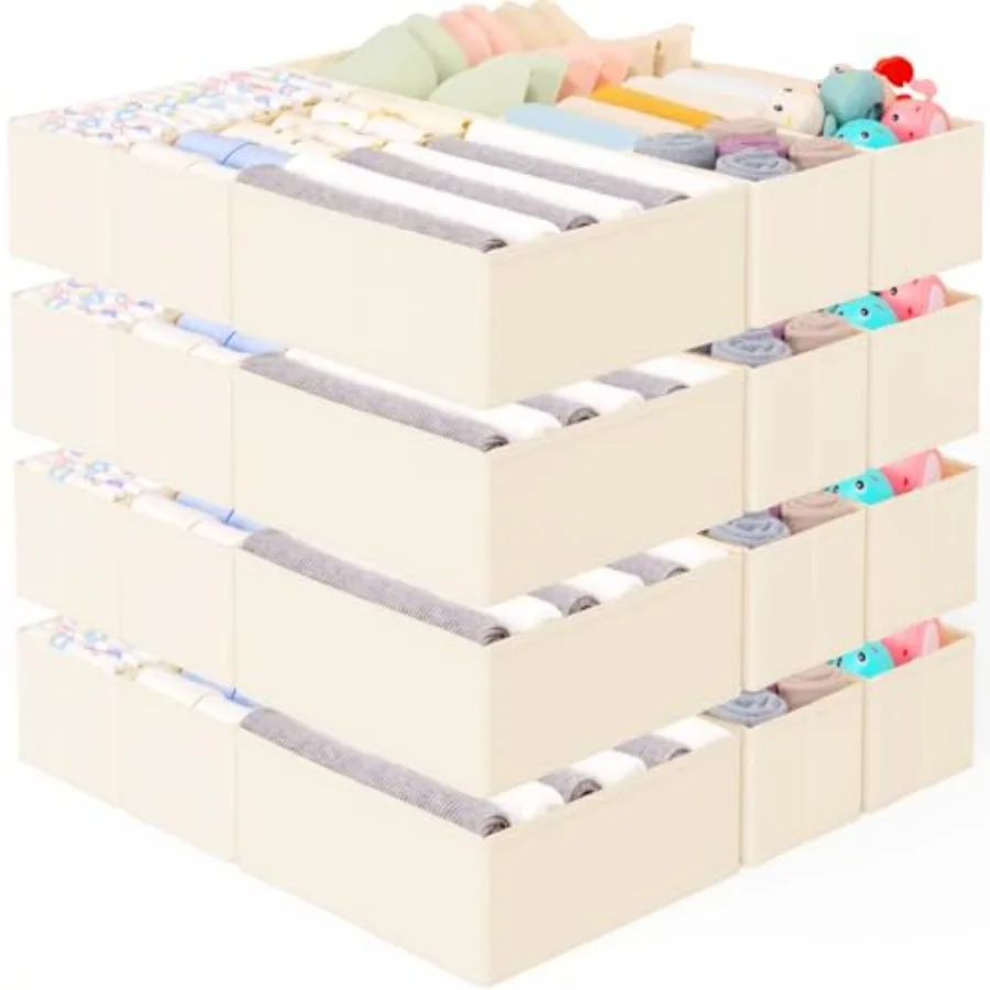

Drawer Organizer for Clothes Foldable Dresser Dividers with 3 Sizes Fabric Storage Bins Beige