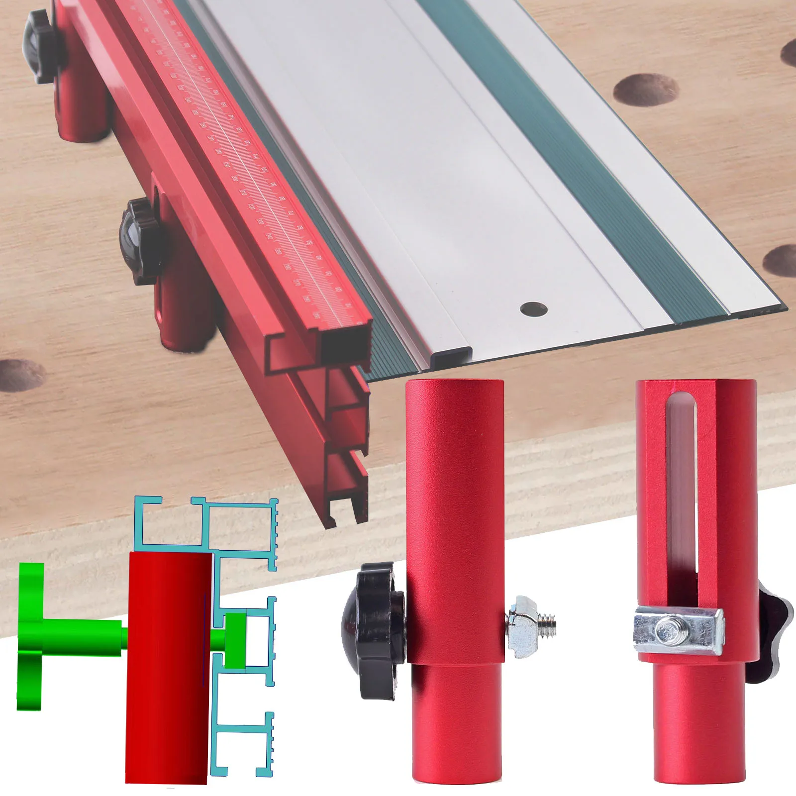 2pcs/set T-Track Hold Down Clamp 19mm/20mm Desktop Dog Hole Aluminum Alloy Fence Bracket Woodworking Connecting Table Peg