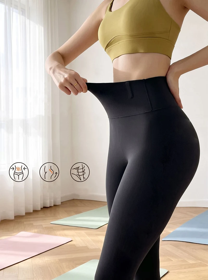 BIVIGAOS Autumn Fish Bone Waist Brushed Inside Sharkskin Leggings Women Light Fleece Tight Fit Slimming Sport Yoga Base Leggings