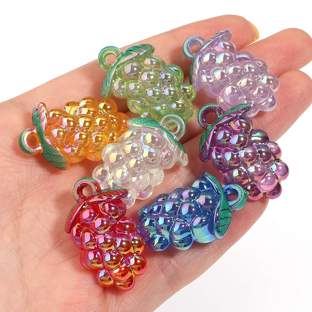 5/10pcs Plated Color Jelly Grape Acrylic Charms Cute Fruit Pendant For Jewelry Making DIY Necklace Phone Chain Keychain Supplies