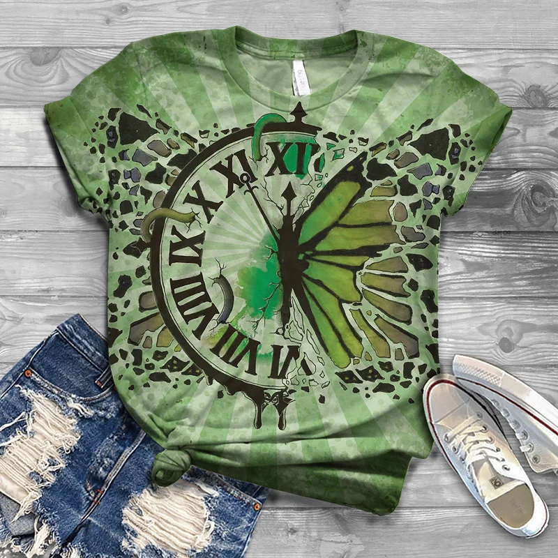 T-shirt d'été à manches courtes pour femmes, imprimé papillon en 3D, vêtements de rue décontractés, mode Harajuku