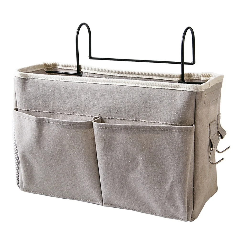 Bedside Hanging Pocket Storage Bag Bedside Storage Caddy Organizer Holder for Headboards Bunk Beds Dorm Rooms,Grey