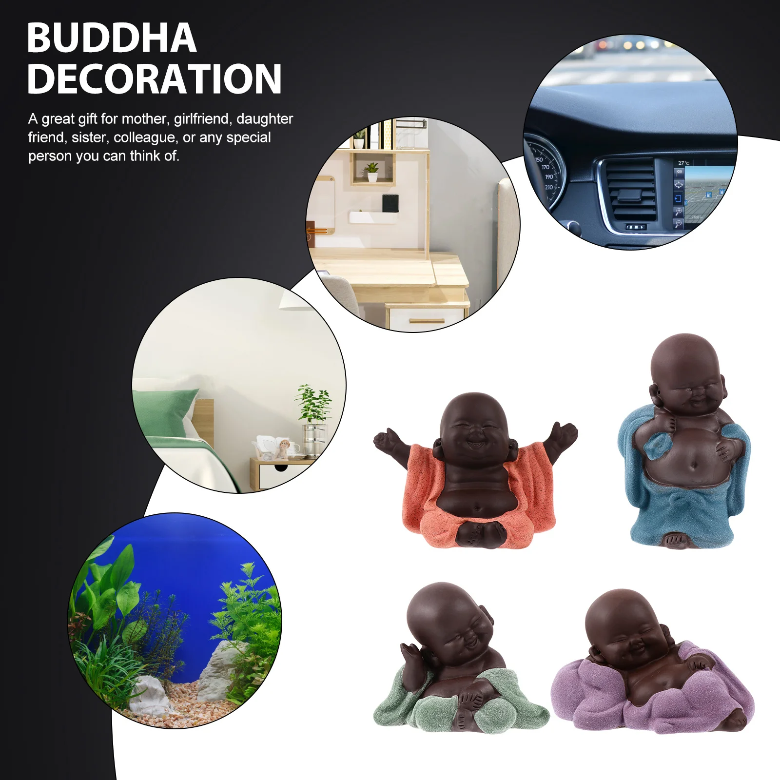 

4Pcs Big-Bellied Maitreya Pet Purple Clay Buddha Ornament Set Home Tabletop Zen Monk Decoration Monk Decoration