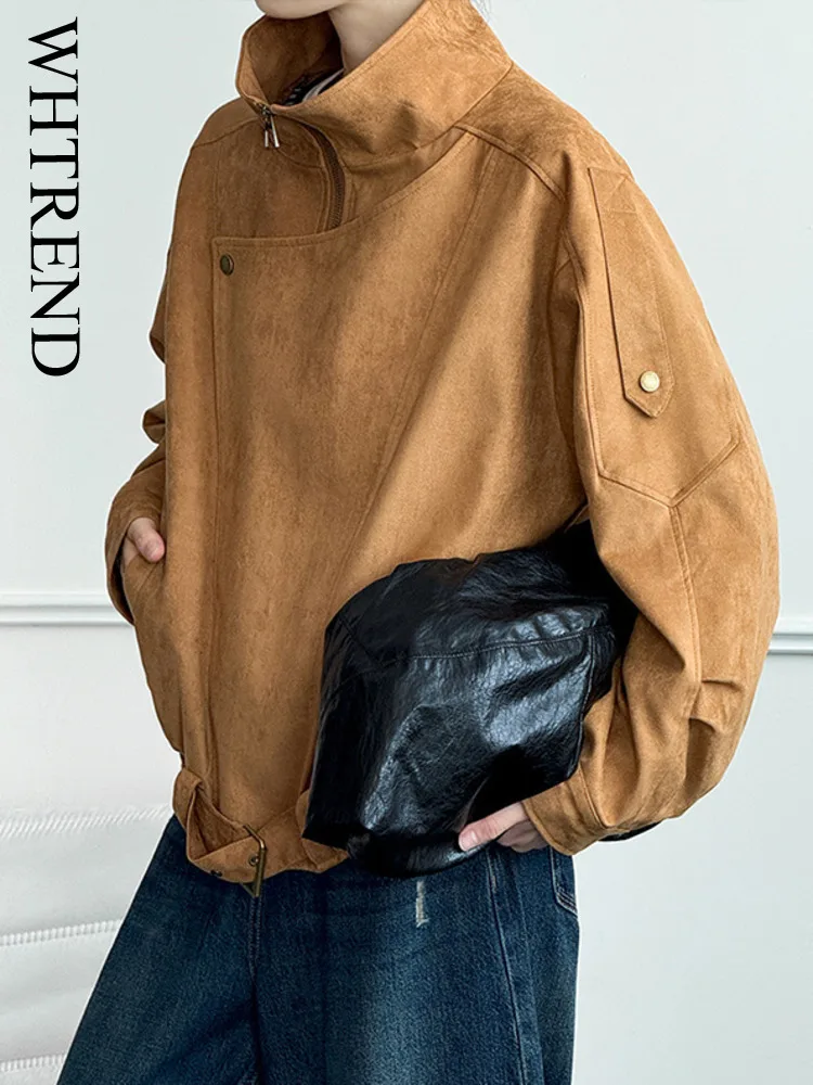 

WHTREND ранняя осень новая минималистичная модная короткая куртка на молнии женские осенние крутые дизайнерские куртки WH1398