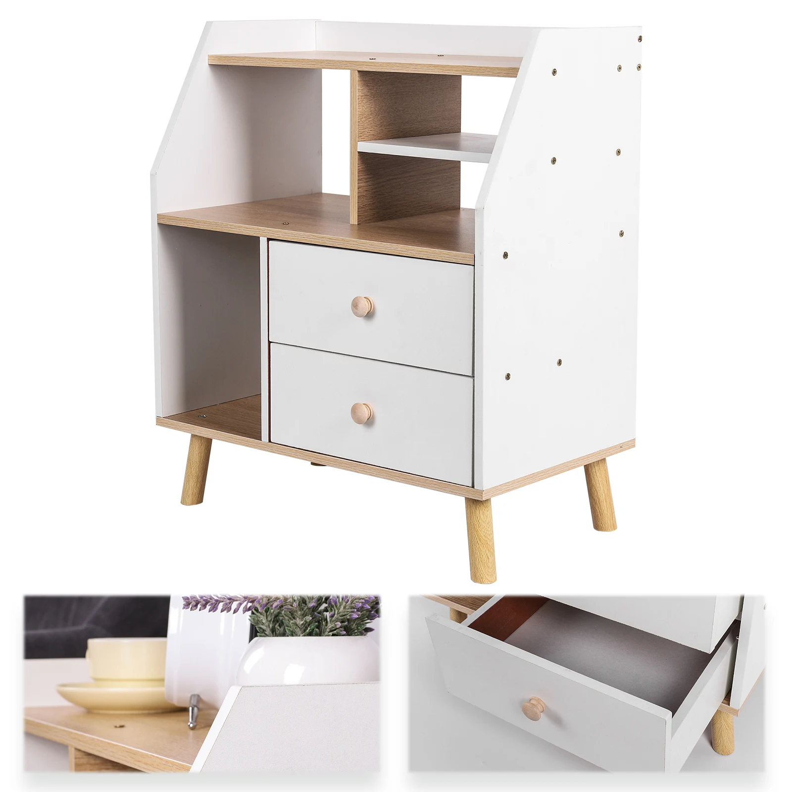 

Wooden Modern Bedside Table with 2 Drawers Nightstand Side Table Simple Bedside Storage Locker for Living Room Office