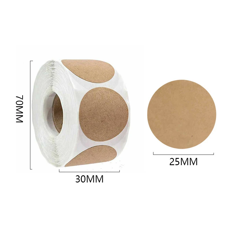 

2.5cm 1 Roll 500pcs Roll Kraft Round Stickers Self-adhesive Label Paper Sticker Classification Name Personalized Labels Stickers