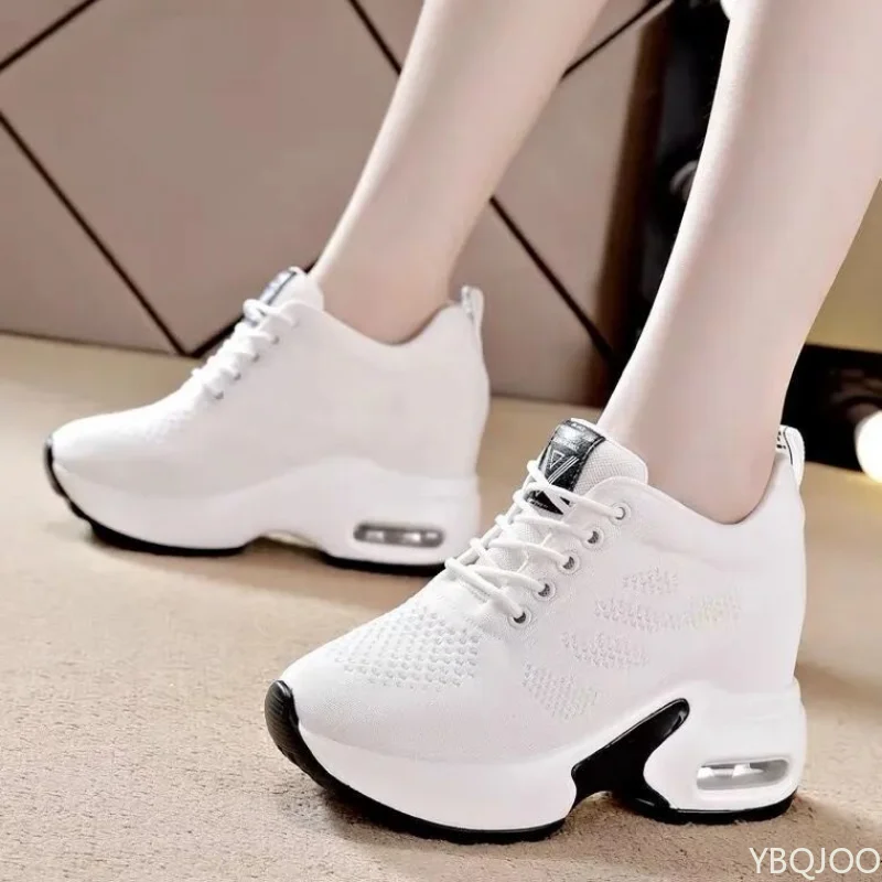 Women Mesh Breathable Casual Sneakers Women Spring Platform Heels Wedges Height Increasing 2023 Knitted Ladies Vulcanized Shoes