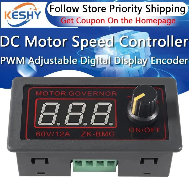 DC 9-60V 12v 24v 36V 48V 12A DC Motor Controller PWM Adjustable Speed Digital display encoder duty ratio frequency ZK-BMG