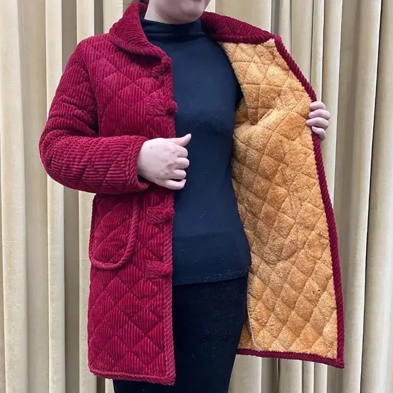 Corduroy Winter Coat Women Puffer Jacket Winter New Korean Style Long Ladies Over-the-knee Cotton Padded Jacket Keep Warm