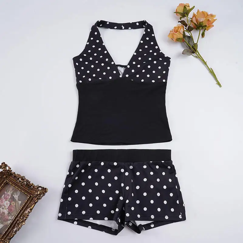 Sexy Outfits Y2k Kontrast-Polka-Dot-Neckholder-Crop-Top und über dem Knie liegende, hoch taillierte, figurbetonte Mini-Shorts für Damen, Streetwear – Detail 8