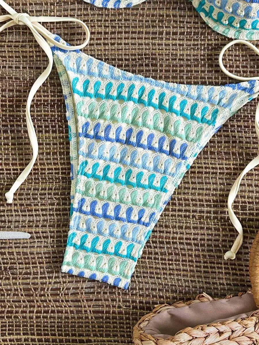 

Womens Crochet Patterned Bikini Bottom With Tie-Up Straps For Beach Vacation