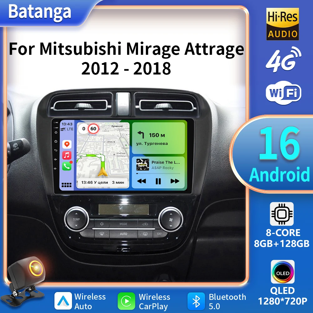 Android 16 Car Radio For Mitsubishi Mirage Attrage 2012-2018 Space Star 2014 Gps Navigation Stereo Multimedia 5G BT DVD
