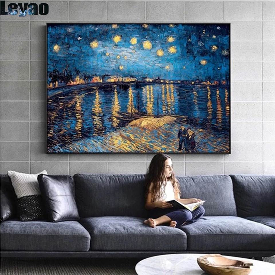 Van Gogh 5d Diamond Painting Kit Starry Night Full square round Diamond Embroidery Mosaic Cross Stitch  Famous Painting decor