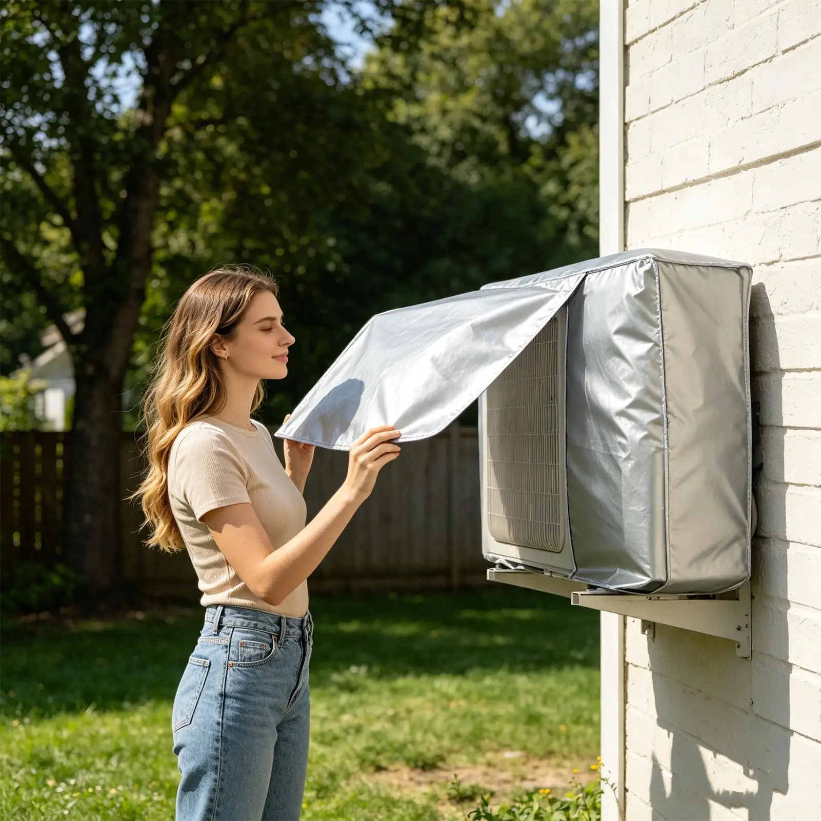 Wasserdichte Fenster-Klimaanlagenabdeckung, staubdichter, belüfteter Klimaanlagen-Schutz, Ganzjahresschutz für Zuhause, Wohnheim, Büro, Schlafzimmer