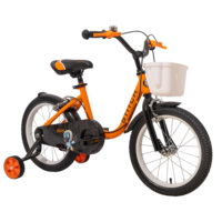 HILAND 14 inch children's bikes girl boy with support wheels, basket, mudguards, two-hand brake, bell, orange