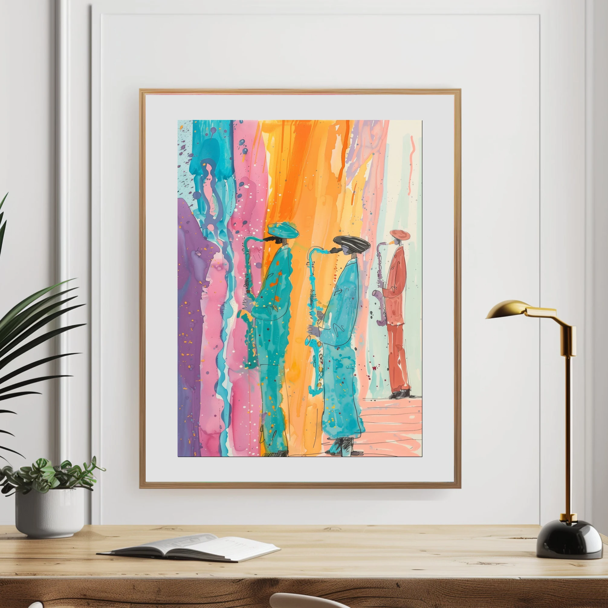 Colorful Dreamy Duet Art Prints Musical Instrument Jazz Band Energy Poster Concert Vibe Wall Lively Abstract Decor Canvas Prints