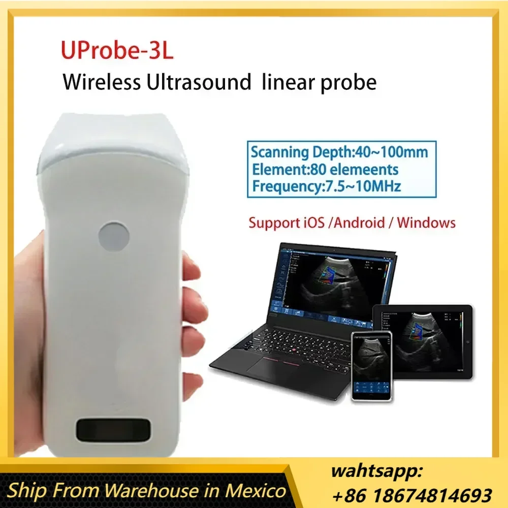 

Wireless Ultrasound Liner Probe 7.5MHz Portable WIFI Ultrasound Scanner Machine Support iOS Android Windows with Suitcase