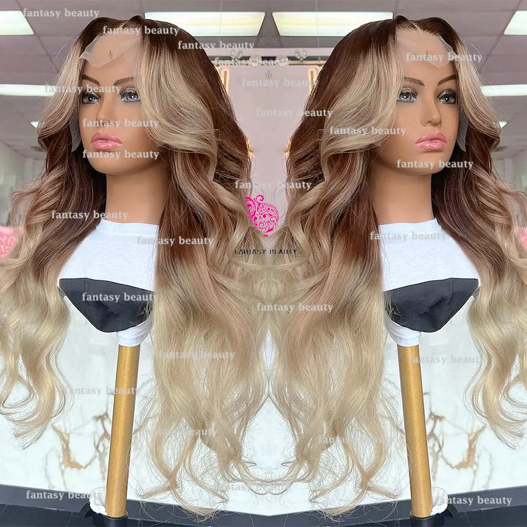 Ombre Light Brown Body Wave Gold High Density Lace Wig 100% Remy Martin Hair 13x6 Lace Front wig for women Full HD lace wig