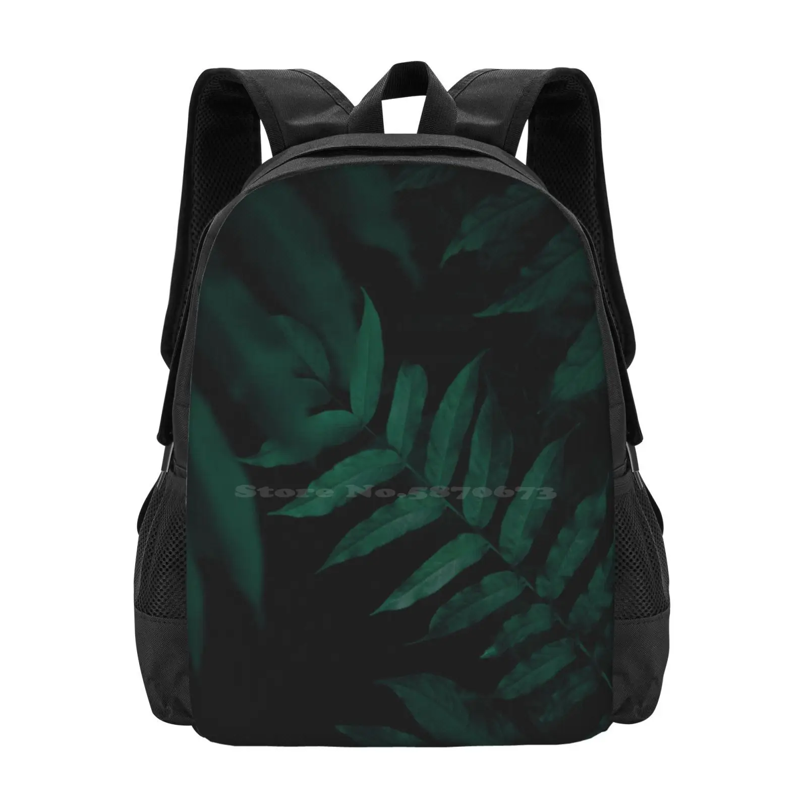 Dark Leaves Ii School Bag Big Capacity Backpack Laptop Nature Sheet Foliage Green Dark Plant Minimalism Minimalist Botany