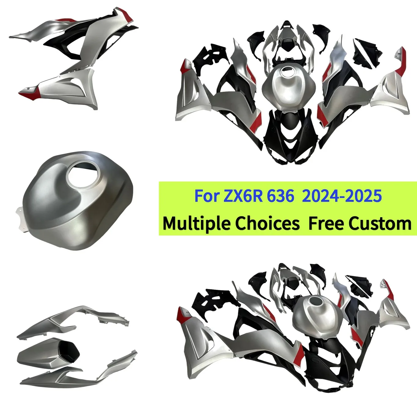 

Motorcycle Full Fairing Kit For Kawasaki Ninja ZX-6R 636 2024 2025 ZX 6R ABS Plastic Bodywork Set | Silver Black