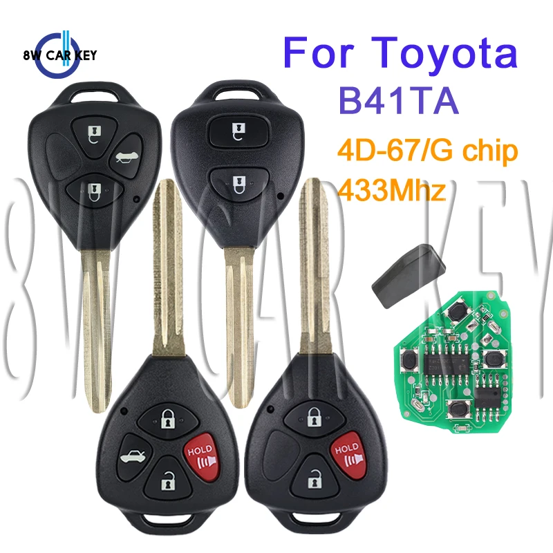 8W 2/3/4Button 433Mhz For Toyota Forruner Hilux Innova Corolla Innova Yaris B41TA Smart Remote Car Keys 4D 67G Chip 89070-52E61