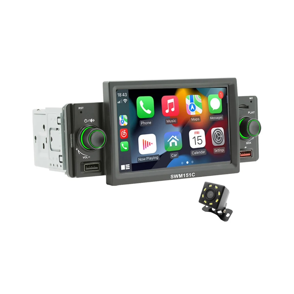 1 Din Car Radio CarPlay 5 Inch MP5 Player Bluetooth Hands Free A2DP USB FM Receiver 151C