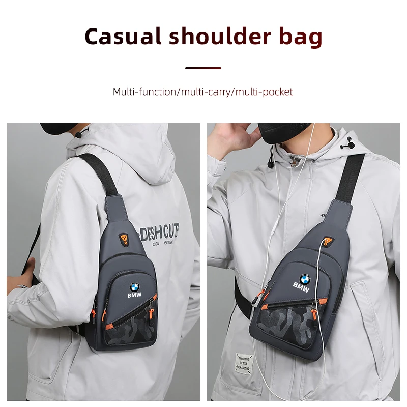 Car Logo Men Chest Bag Handbags Waist Bag Crossbody Bag Headphone Cable For BMW E90 E60 E46 E39 F30 F10 E87 X3 X4 X5 G20 M3 M5