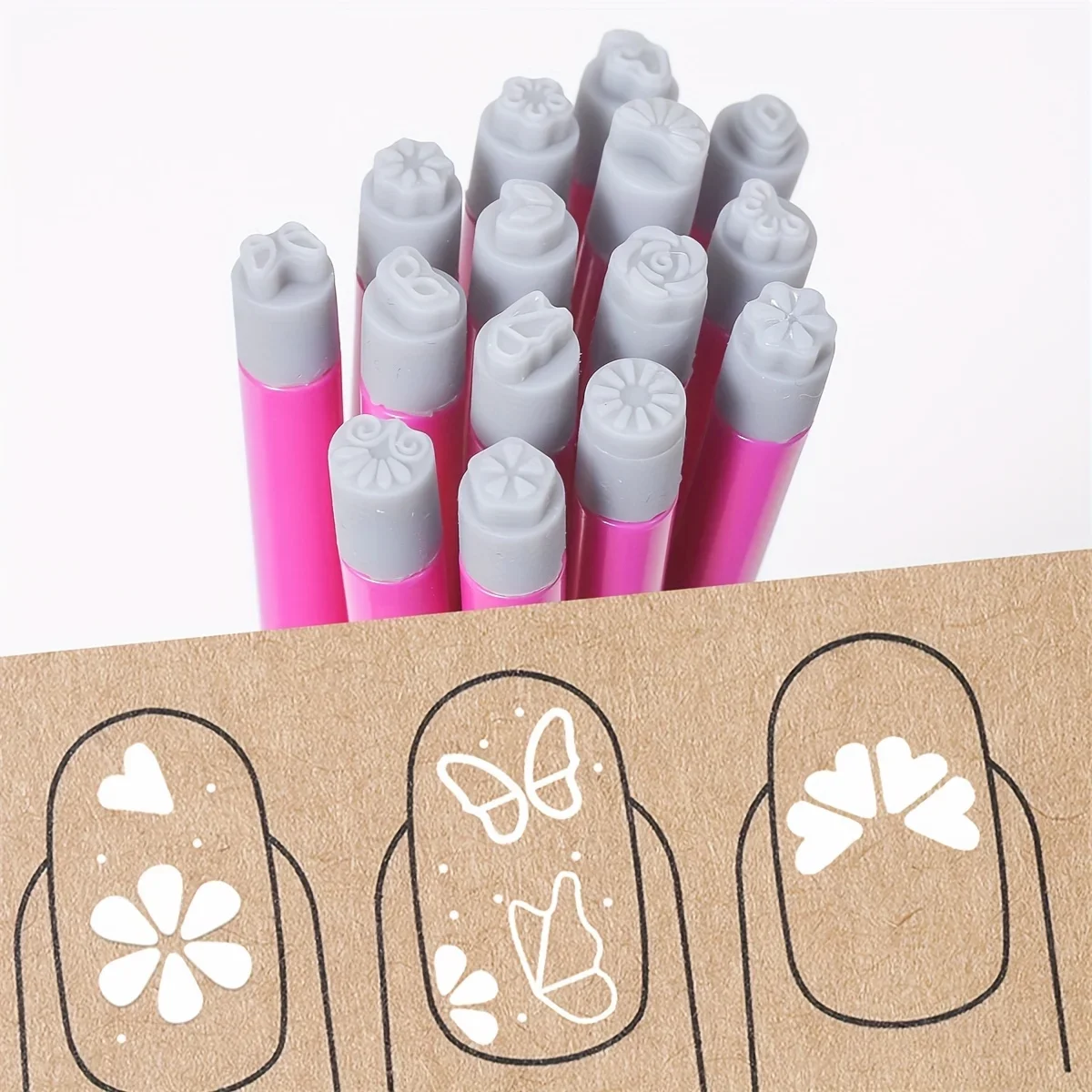 4/6/10/12pcs Nail Art Stamp Pen Set,Flower Butterfly Pattern Nail Transfer Print Tool, Non-Alcoholic Nail Stamping Kit For Women