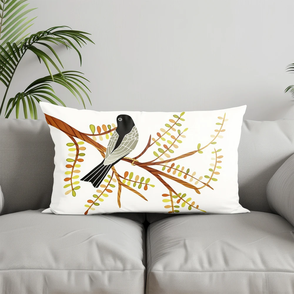 Home Decor Bird on Branch Decorative Pillow Suitable For Sofa Bedroom Car Pillow Cover Cushion Rectangular Back Cushion