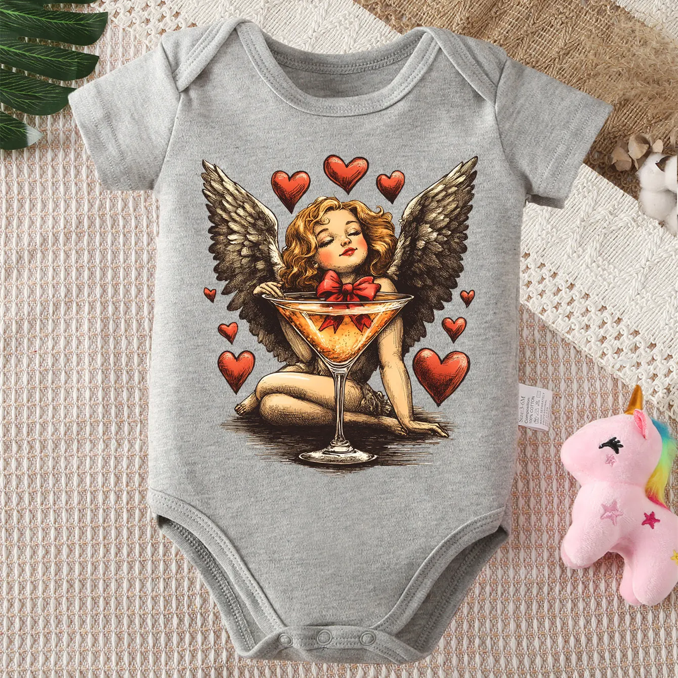 

Боди из чистого хлопка с принтом «Купидон» ко Дню святого Валентина, удобный комбинезон для новорожденных от 0 до 12 месяцев