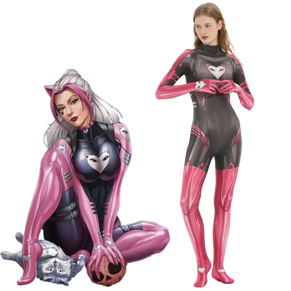 

Fan Original Creation Cosplay Miss Meow Tight Costume 3D Printed Spandex Zentai Suit Bodysuit Halloween Costume for Female Girl