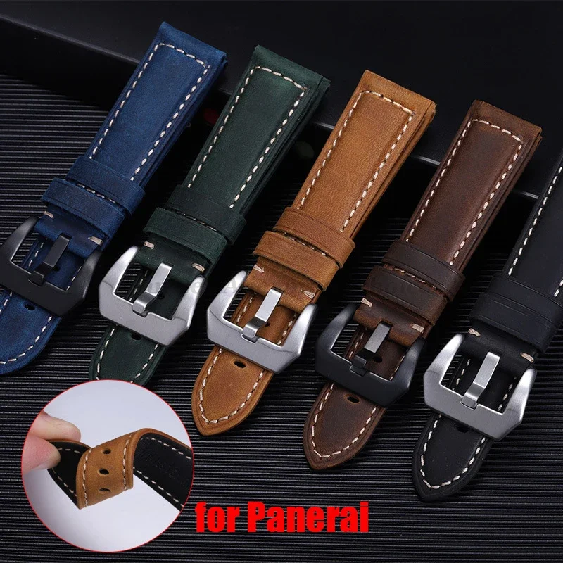 Genuine Leather Watch Band for Panerai High Quality Cowhide Crazy Horse Strap Men Sport Bracelet Watchband 20mm 22mm 24mm 26mm