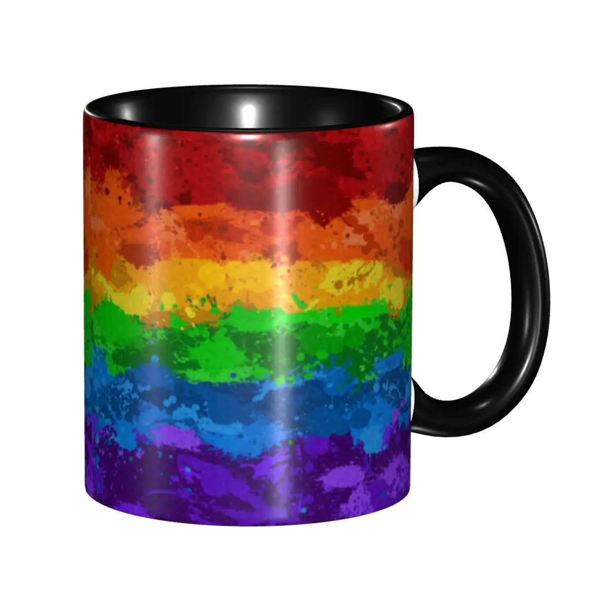 

Custom LGBT Rainbow Paint Splatter Flag Coffee Mug DIY GLBT Gay Lesbian Pride Ceramic Tea Milk Cup
