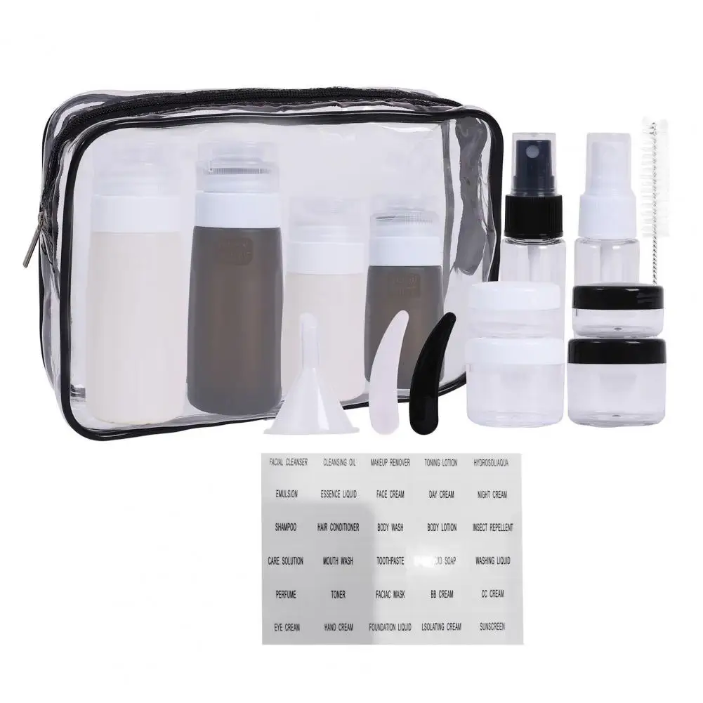 Contenedores de viaje a prueba de fugas, Kit de botellas de silicona para viaje con herramientas, bolsa impermeable, juego de 16 piezas para Spray recargable