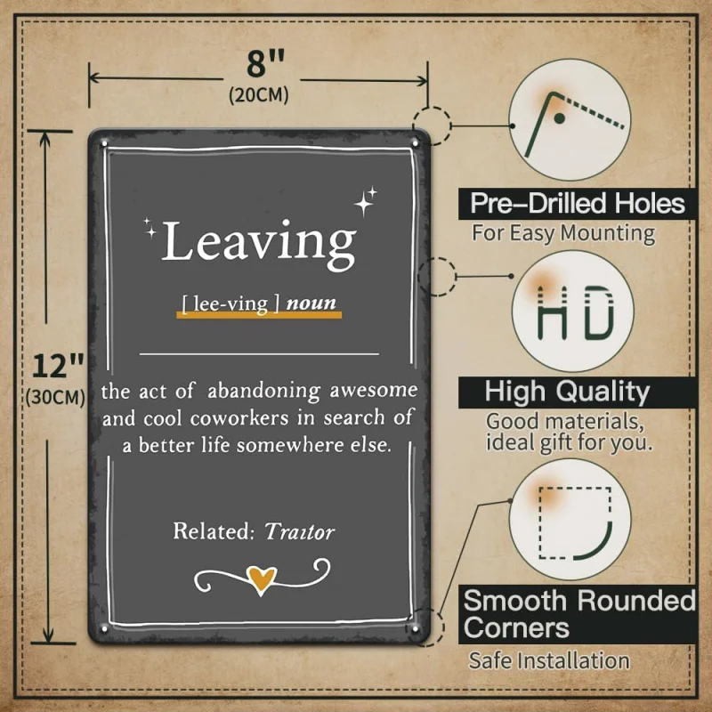 Regalos de jubilación, letrero de compañero de trabajo para mujeres y hombres, letreros de estaño de metal vintage, regalo de jubilación, decoraciones de jubilación, jubilación G