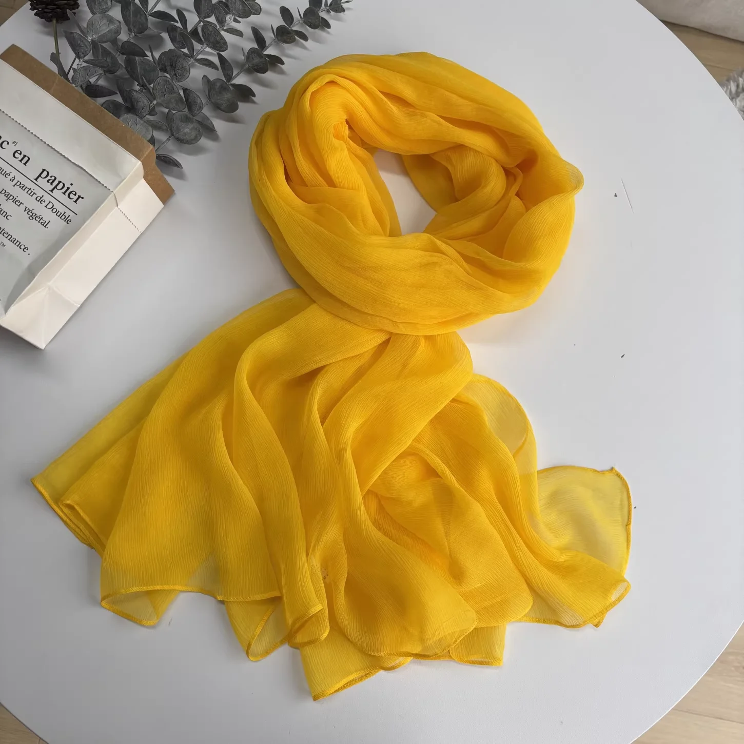 

2026 Pure nature silk scarves woman spring brief bright yellow solid neck scarves hijab spring winter woman accesories