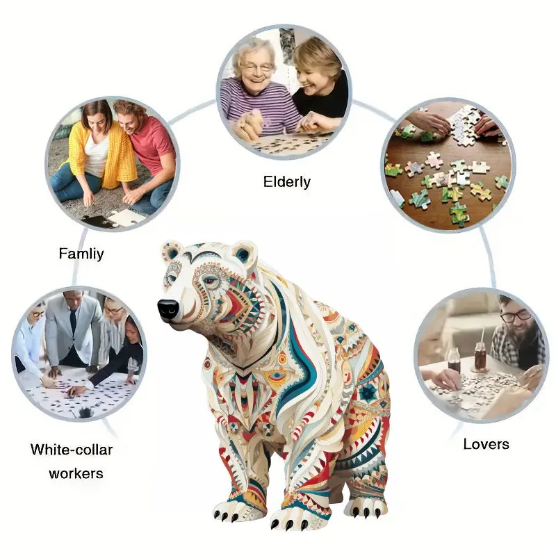 Puzzles en bois d'ours polaire pour adultes et adolescents, puzzle en bois naturel en forme d'animal, meilleur cadeau de Noël et jeux familiaux Puz magique