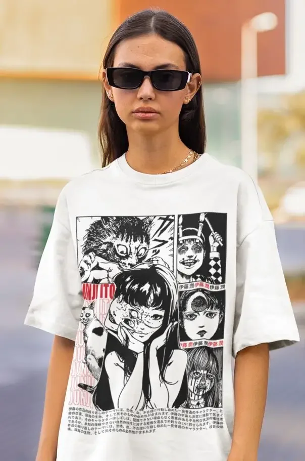 Junji Ito Uzumaki T-Shirt Horror Japan Guro Anime Funny Black Shirt Tee All Size