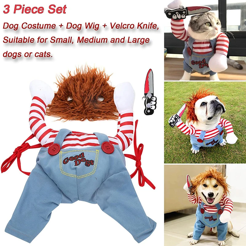 Pet Deadly Doll Dog Clothing Chucky Dog Cosplay Funny Party Costume Halloween Christmas Dog Clothes for Small Medium Large Dogs