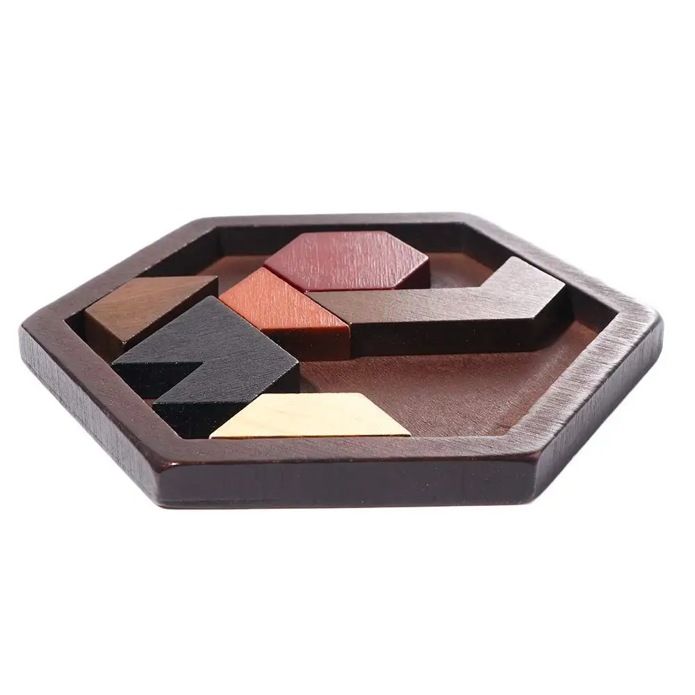 เกมปริศนาไม้หกเหลี่ยม ฝึกสมอง แทนแกรม บอร์ดปริศนา ของเล่นเสริมพัฒนาการ