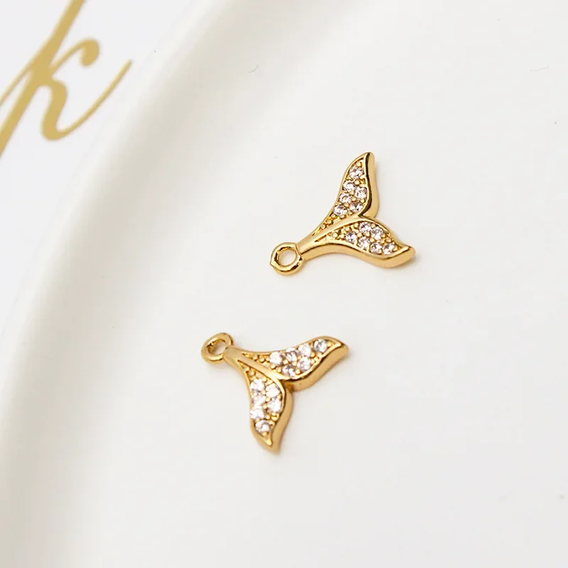 4Pcs Brass 14K Gold Plated Zircon Animal Whale Tail Mermaid Fish Dolphin Charms Pendant for DIY Bracelet Necklace Jewelry Making