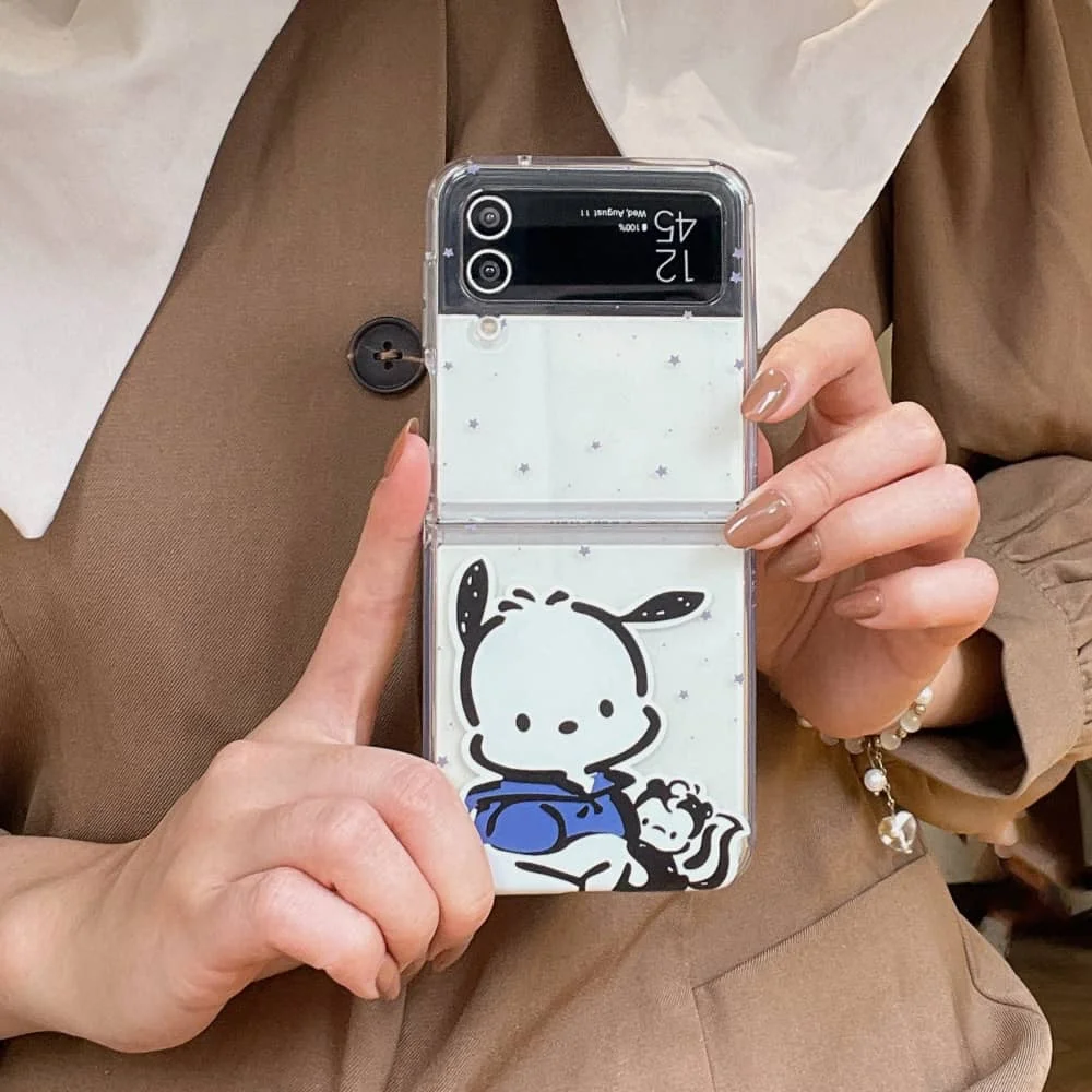 Cute Cartoon Anime Role Pochacco Phone Case for Samsung Galaxy Z Flip 4 ZFlip 5 5G Soft Folding Screen Kickstand Protect Cover