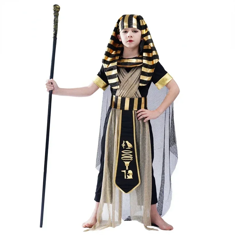 Carnival Halloween Egyptian Role Play Domineering Pharaoh Girl Boy Stage Performance Kids Costume MN9