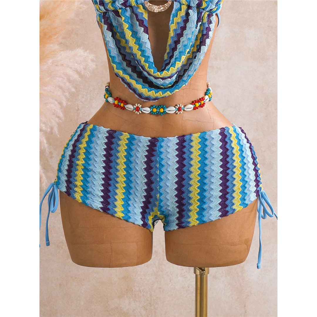 Gestreifter Tankini-Shorts-Bikini, Damen-Badeanzug, zweiteiliges Bikini-Set, gepolsterter Badeanzug, Badebekleidung, Modell V8344. – Detail 15